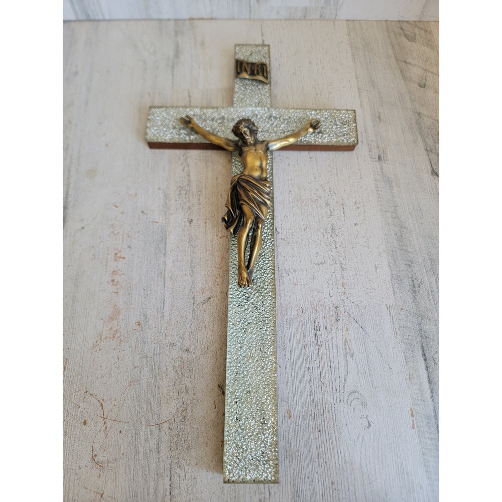 Inri unique vintage Jesus cross‎ glass backing hanging religious Xmas home